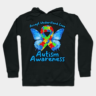 Accept Understand Love Autism Awareness Jigsaw Butterfly Hoodie